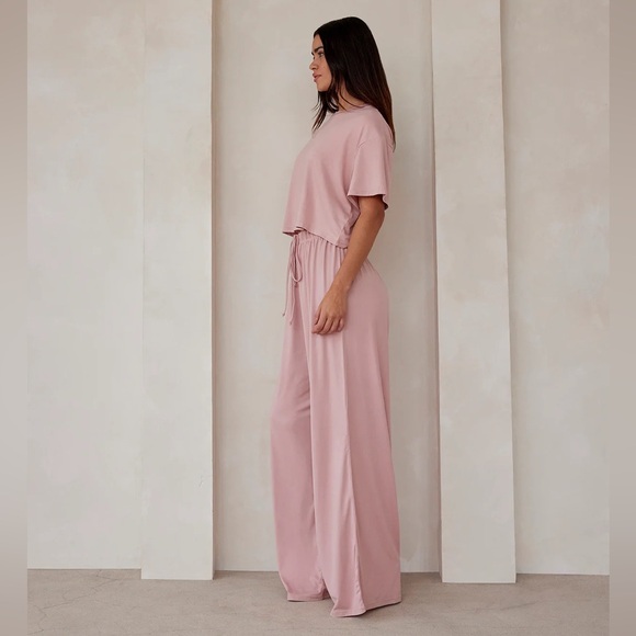 Bumpsuit The Cloud Crop Tee & Slim Pant- Loungewear- Dusty Rose, Small- NWT - Picture 2 of 7
